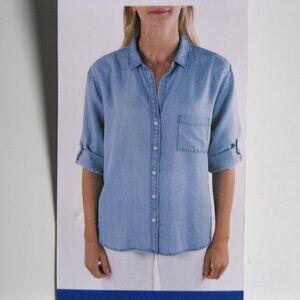 Jachs GF Tencel Lyocell Long/rolled sleeve button up blouse Relaxed fit, blue, L